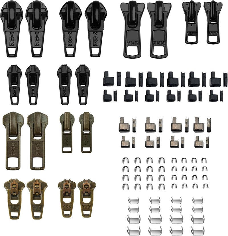 VICHERIA Zipper Repair Kit PRO Upgrade for YKK- Includes #4.5 & #4YG Metal Sliders + Insertion Pins for Jeans, Pants & Outdoor Gear, Compatible with YKK #3#4.5#5 Metal, Plastic & Coil Zippers (20 Pcs) - Image 1